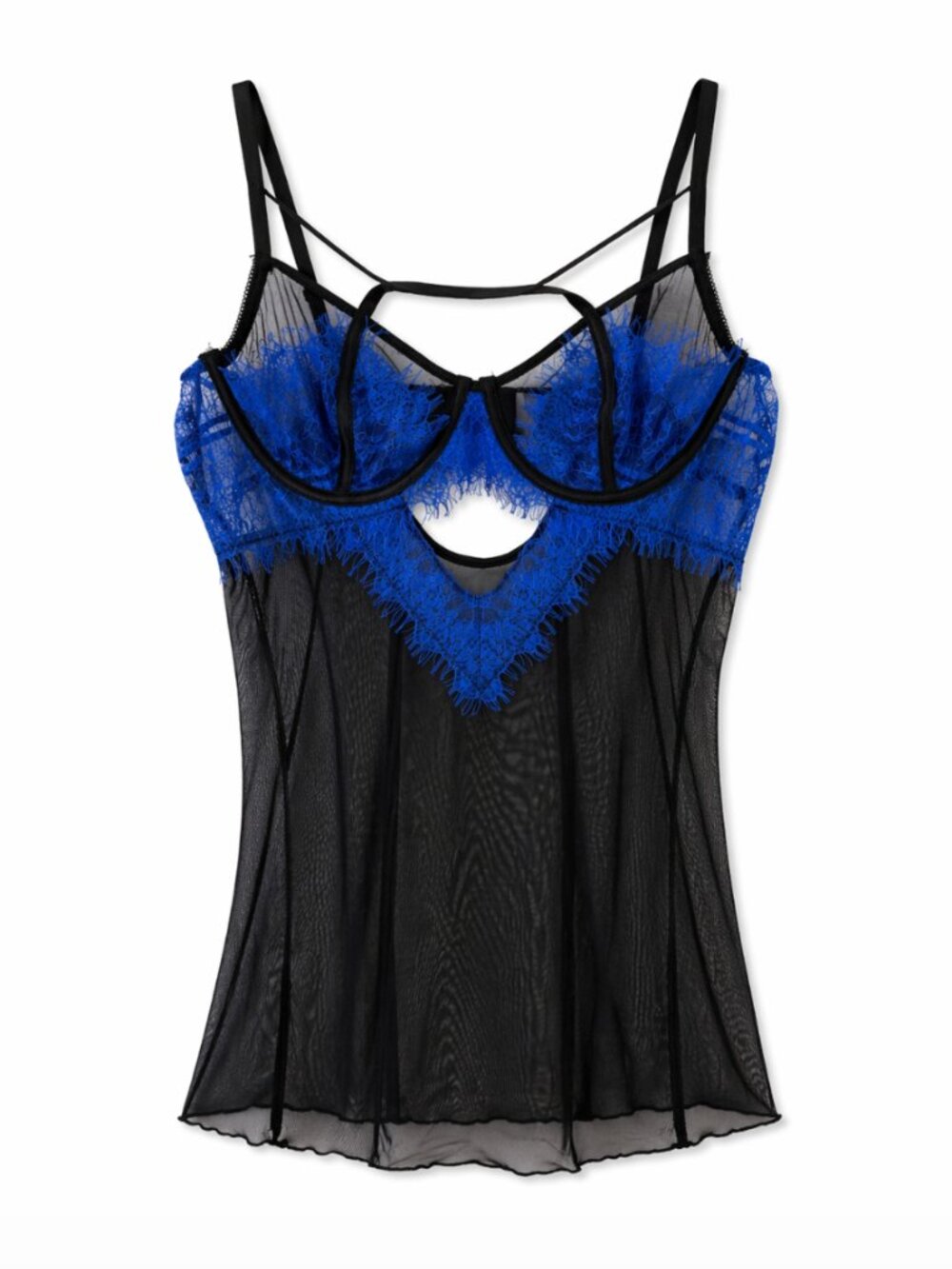 🪩 2/20 Unknown Brand Blue Lace Mesh Babydoll Lingerie Fits 2X